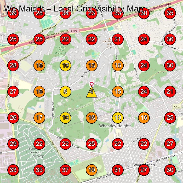 We Maid It GeoGrid visibility map for Commercial Cleaning Service in 145 Pinelawn Rd